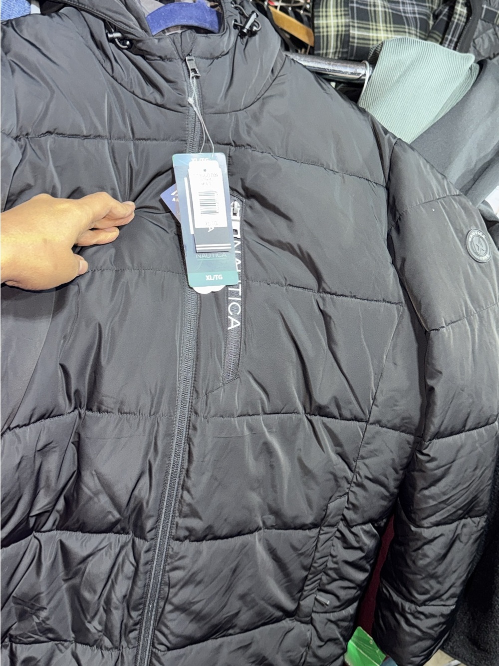 Nautica Men's Black Quilted Hooded Puffer Coat